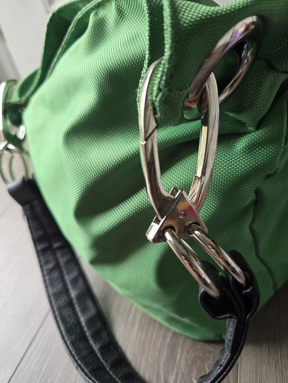 Braciano Green Nylon Hobo Shoulder Bag Y2K Silver O-Ring Zebra Print Lining